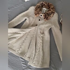 Knit long cardigan (dress length, below knee length)